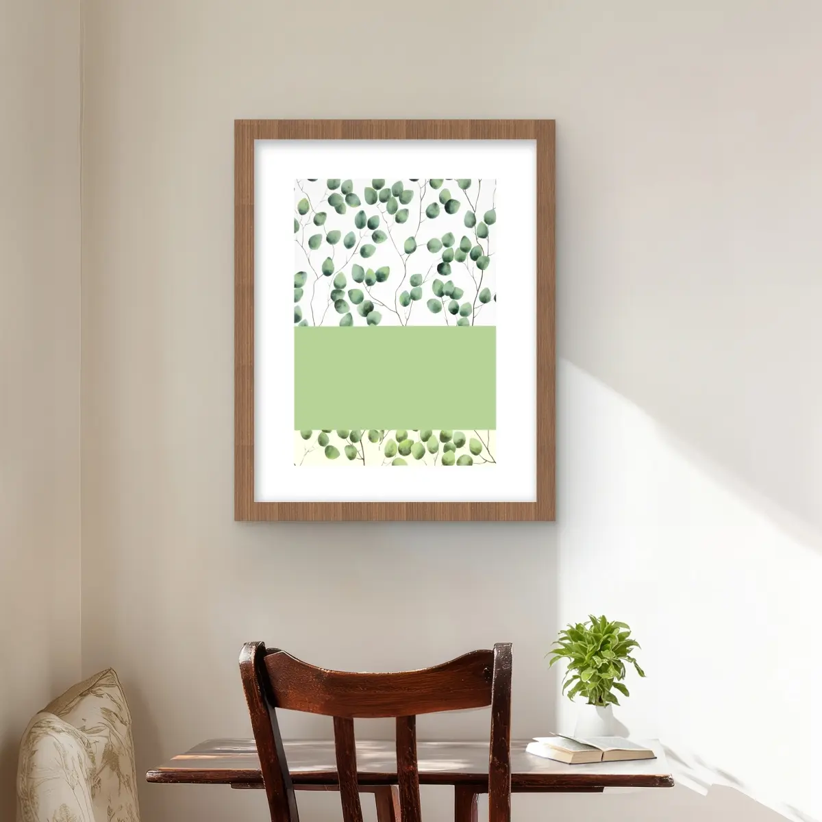 Begin Home Decor C1FM1620R0KCU7 16x20 in. Nature Plant Climbing Leaves Framed Matted Print Artwork - Green Living Room Decoration, Ideal Gift for Home Use