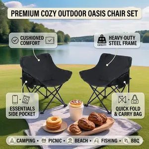 2PCS Outdoor Camping Chairs Folding Portable with Carry Bag Black Comfortable Seating Side Pockets Durable Steel Frame Easy Transport for Camping Picnics Fishing Hiking Beaches Barbecues