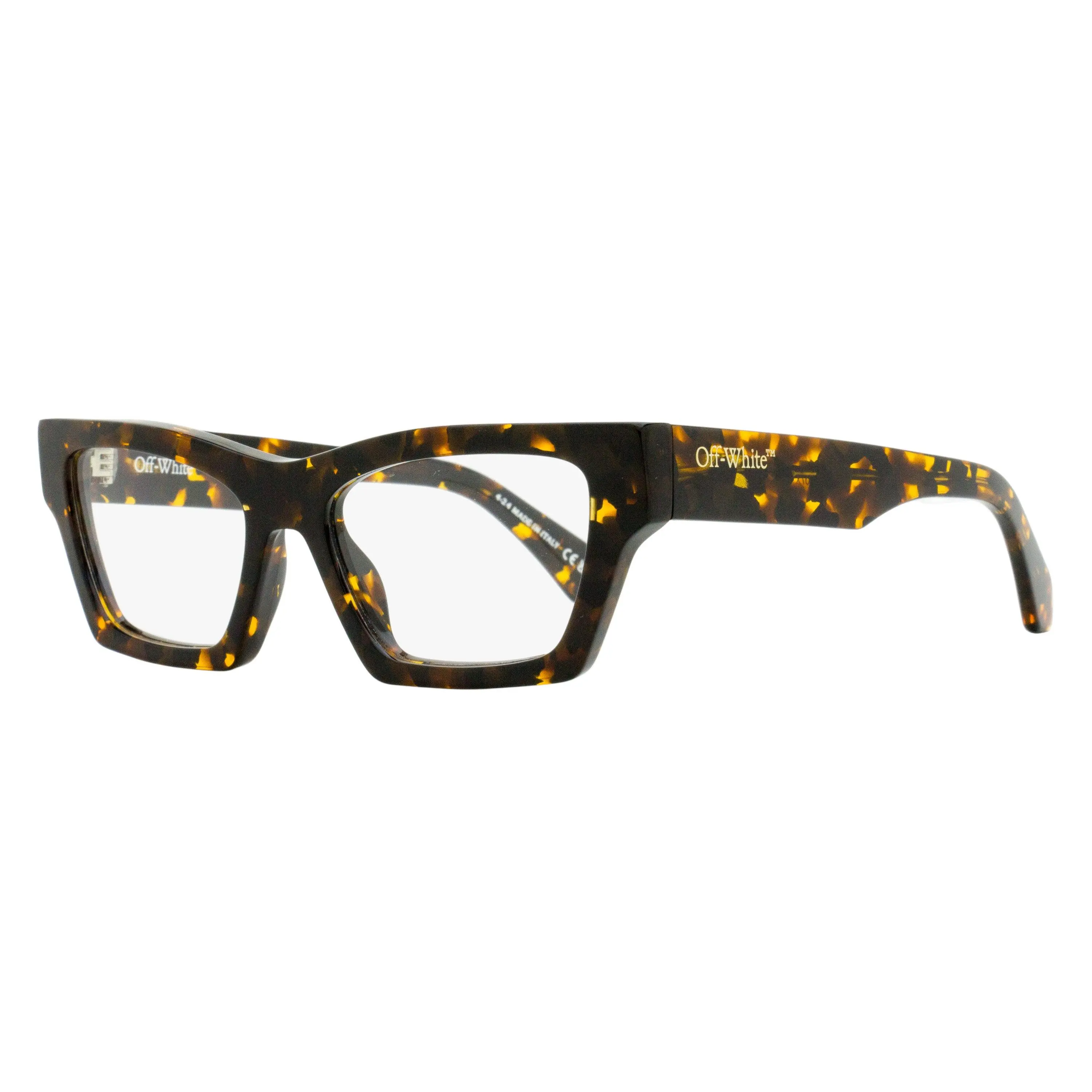 Off-White 7X Women's Rectangular Eyeglasses, Streetwear Statement Acetate Frame in Havana, OERJ07X 6000 52mm, Statement Frame Glasses, Eyewear Fashion, Demo Lens, Lacquer Logo