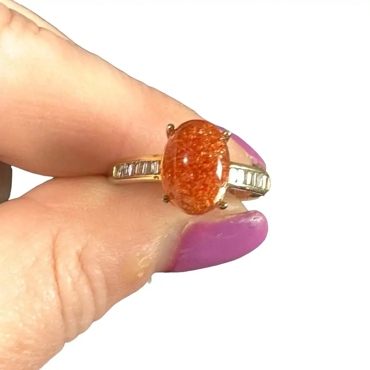 Oval Sunstone S925 two-toned adjustable ring