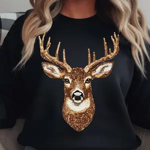 Faux Rhinestone Deer Unisex Heavy Blend™ Crewneck Sweatshirt, Trendy Winter Pullover