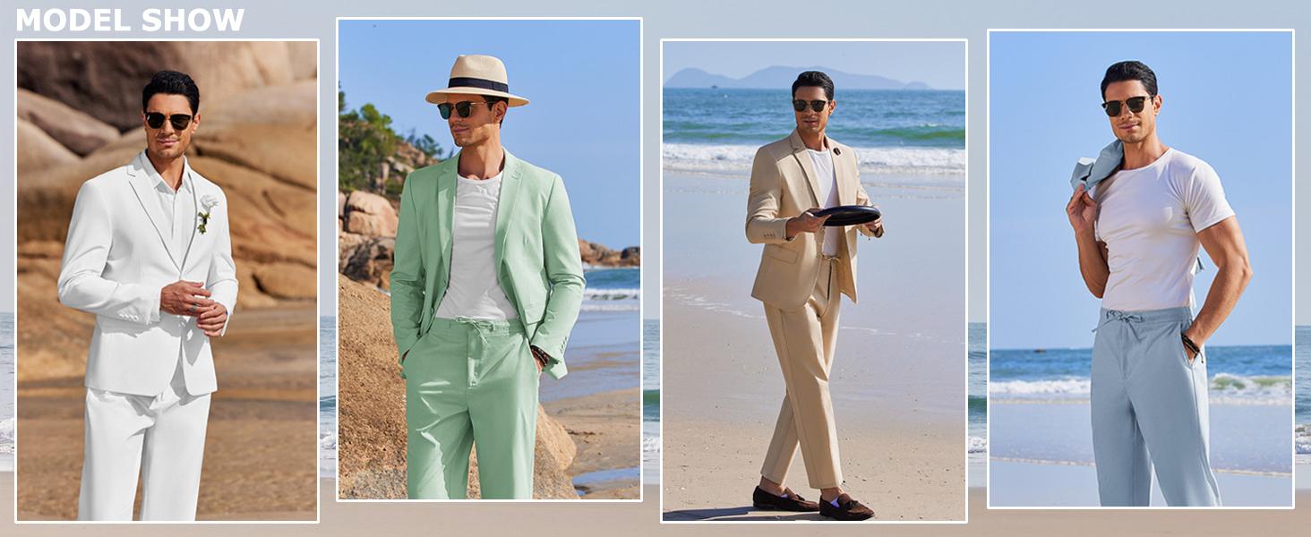 COOFANDY Men's 2 Piece Linen Suits Set Regular Fit Casual Lightweight Blazer Jacket and Pants