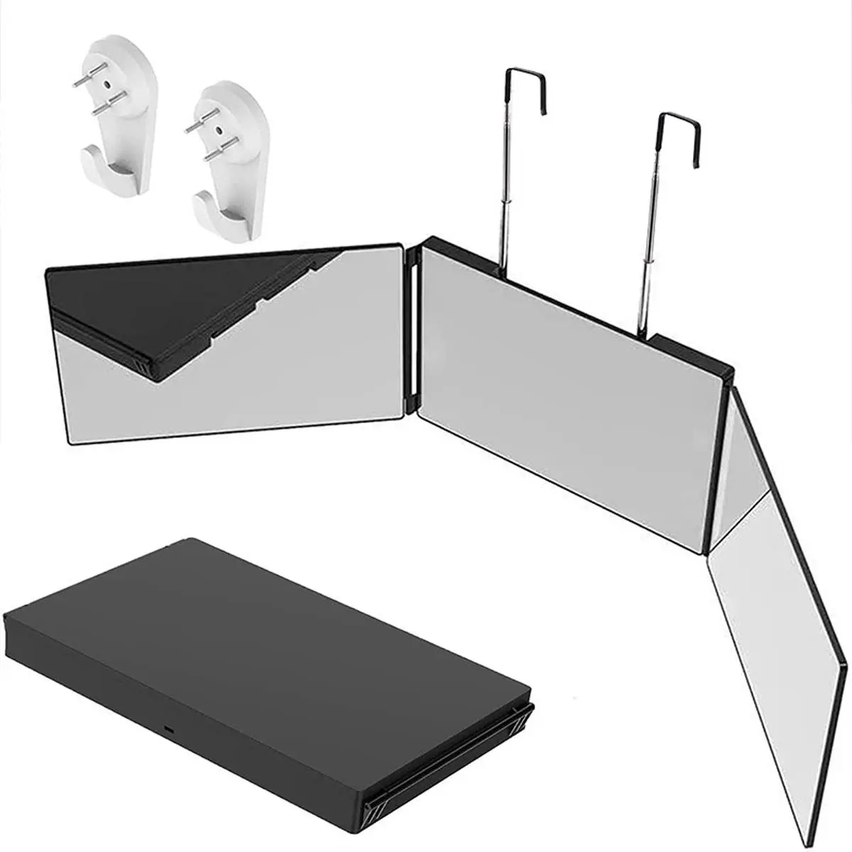 3-Sided Makeup Mirror with Adjustable Hooks, Folding HD Mirror for Beauty Routine, Ideal for Makeup and Grooming, Adjustable Vanity Mirror, Foldable Vanity Mirror, Three Way Mirror