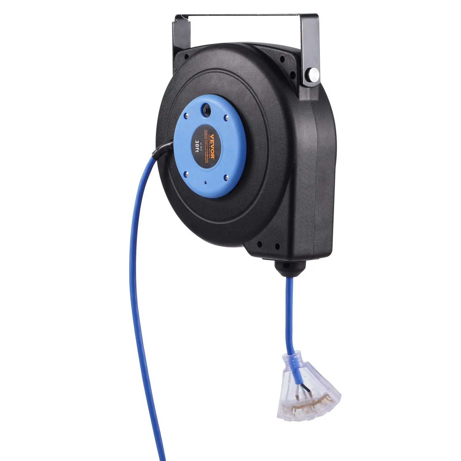 VEVOR Automatic Retractable Extension Cord Reel, 30FT 16AWG/3C SJTOW, 4.5FT Lead-In Cord, Easy Installation, Flame-Retardant, Ideal for Indoor Ceiling, Garage, Outdoor Construction Site