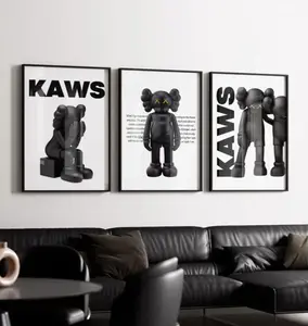 Set of 3 Kaws Exhibition Posters Black Hypebeast Figure Wall Art