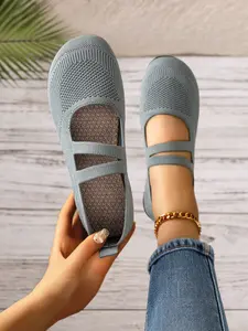 Women's Knit Classic Mary Jane Flats, Round-Toe Slip-On Shoes with Double Straps for Everyday Wear, Work and Casual Occasions