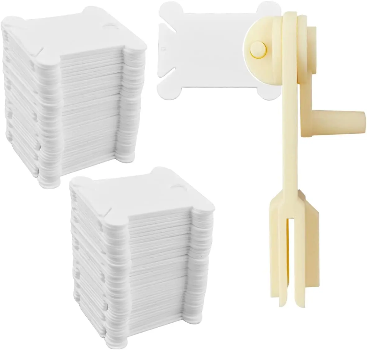 300Pcs Plastic Floss Bobbins with 1 Pcs Bobbin Winder for Cross Stitch Cotton Thread Craft DIY Sewing Storage Thread Organizer Holder Embroidery DIY Cards (White) - Home Improvement.