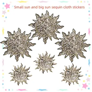 6pcs Golden Sun Sequin Iron-On Patches - Sparkling Embroidered Cloth Appliques with 3 Large & 3 Small Sizes for Bags, Jackets, Hats, DIY Crafts, Embroided Sequine Patch, Hat Decorations, Vibrant Patch Designs, Textured Embroidery