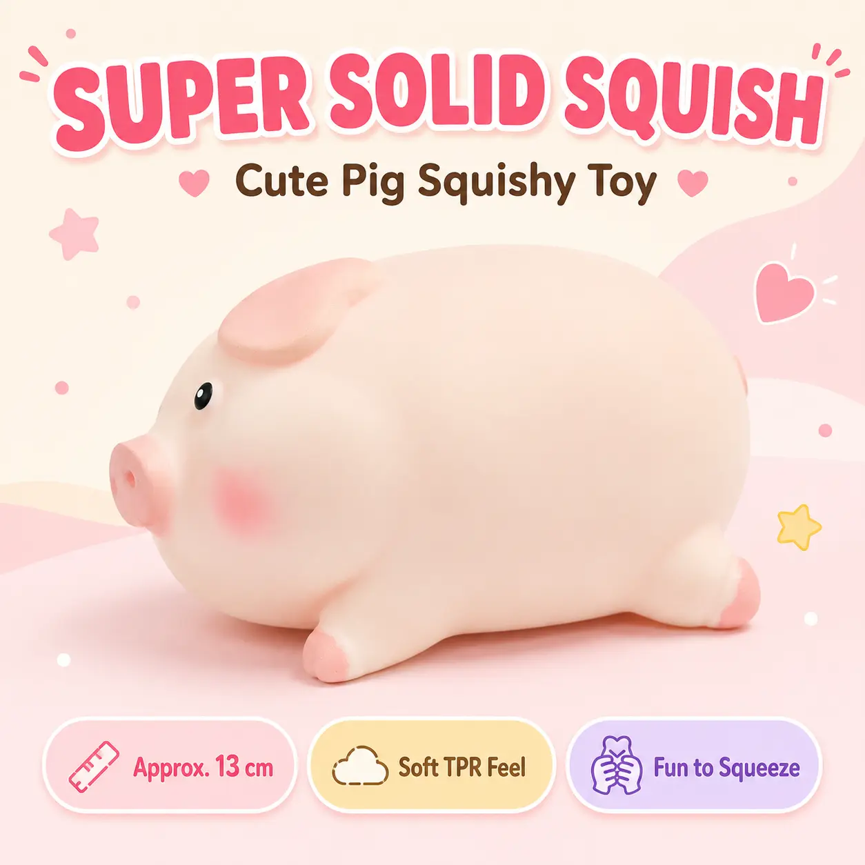 Cute Pig Super Solid Squishy Toy, 13cm Shaving Cream Filled Soft TPR Squeeze Toy, Kawaii Pig Sensory Fidget Toy, Cute Desk Toy & Gift for Teens and Adults