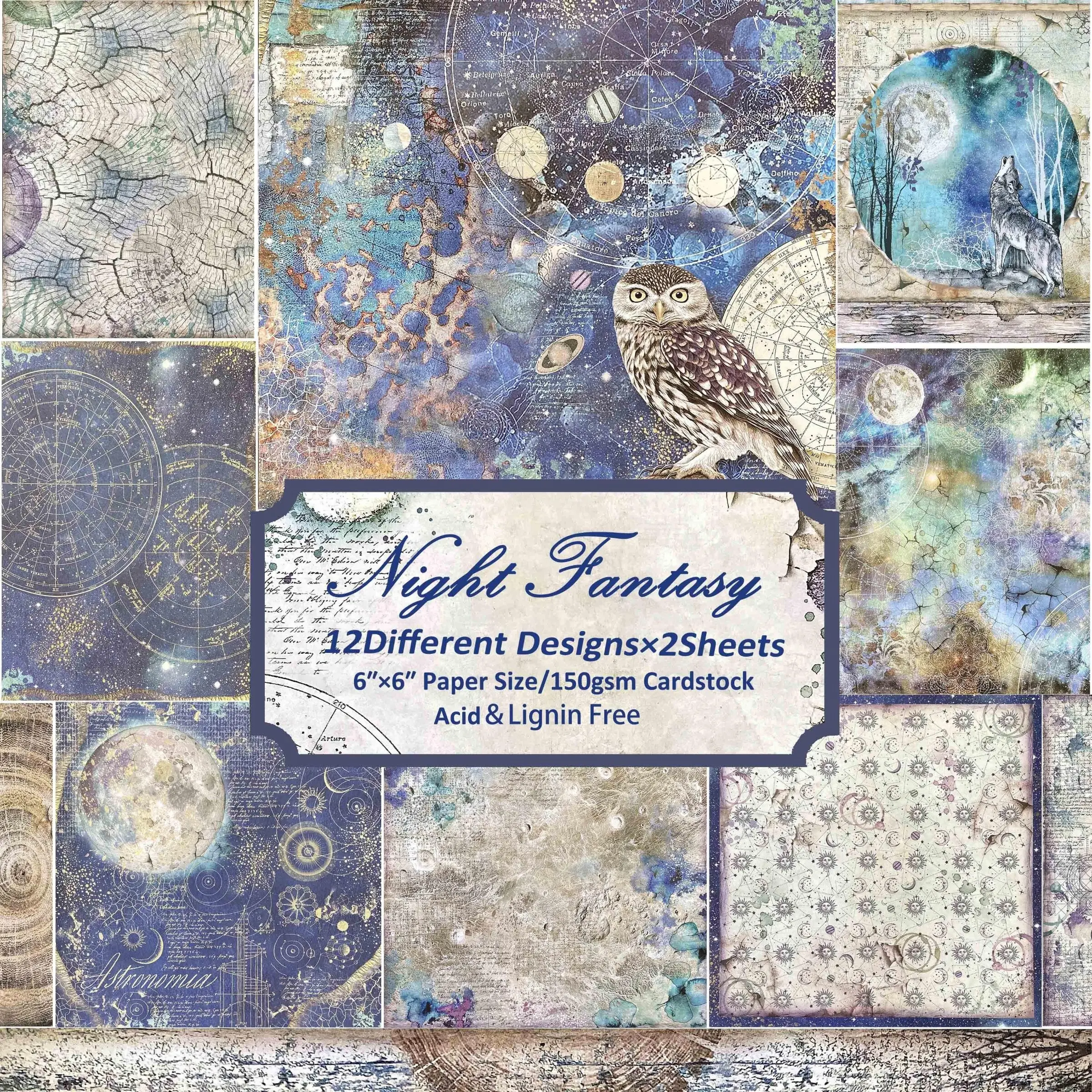 24sheets (6*6in)Fantasy Night Owl for Christmas Eve Scrapbook Paper, Scrapbooking Paper, Handmade Greeting Cards, Suitable for DIY Origami, Collage Decoration, Mini Gift Packaging, Diary Accessories, Journaling Supplies, Craft Albums