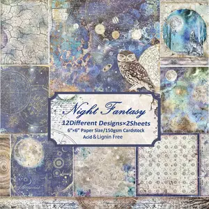 24sheets (6*6in)Fantasy Night Owl for Christmas Eve Scrapbook Paper, Handmade Greeting Cards, Suitable for DIY Origami, Collage Decoration, Mini Gift Packaging, Diary Accessories, Craft Enthusiasts, Journaling Supplies, Craft Albums