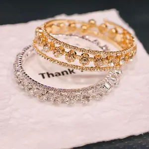 Luxury Sparkling Double Row Bangle Bracelet for Women, Dainty Paved Statement Cuff Bracelet, Elegant Bridal Wedding Jewelry, Romantic Gift for Her, Trendy Timeless Accessory for Party Prom, Chic Stackable Wrist Bangle