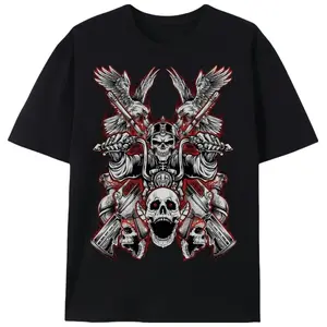 Skull Biker, Eagle & Guns Graphic Print Men's T-Shirt, Hardcore Biker Streetwear Casual Short Sleeve Tee for Motorcycle & Hardcore Lovers