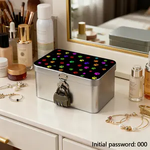 New Lockable Storage Box, Iron Material Gift Box, Jewelry Box, Treasure Chest, Dream Fluorescent Animal Claw Print, Desk Organizer