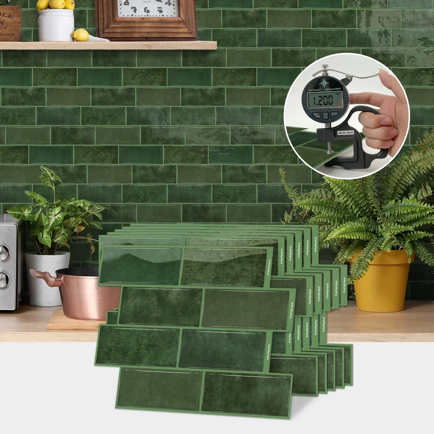 Green 3D Peel and Stick Backsplash Subway Tiles - Waterproof, Easy to Clean, Easy Install, Removable, No Cutting Required for Laundry Room, Bathroom Budget Renovations, Backsplash Tiles