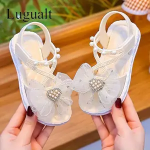 2025  Summer Sandals  Open Toe Flat Soft Sole Non-Slip  Pearl Heart Shoes