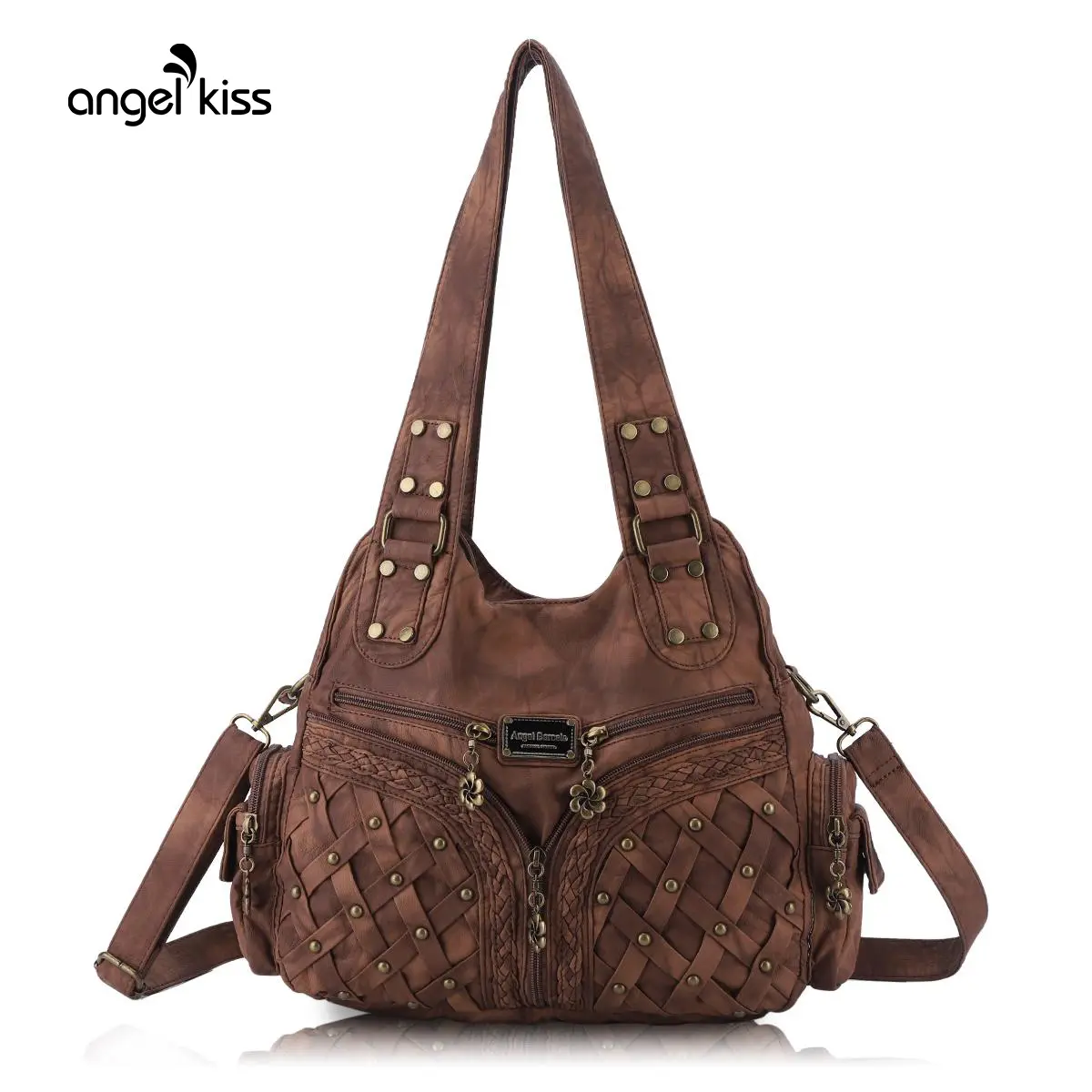 Angel Kiss Women's Washed PU Leather Quilted Bag - Casual Crossbody, Adjustable Zipper Hobo Shape, Everyday Purse, Bags for Women Purses, Shoulder, Top Handle, Satchel, Messenger, Tote, Stylish Crossbody, Angel Kiss Bag