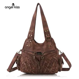 Angel Barcelo Purses and Handbags Women Tote Shoulder Top Handle Satchel Hobo Bags Fashion Washed PU Leather Purse