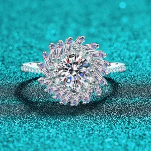 [EVA Jewelry] Cluster Ring 925 Sterling Silver Synethic Moissanite Ring