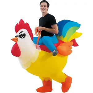 Inflatable Adult Halloween Costumes Blow up Chicken Ride on Rooster Costume for Halloween Funny Riding Costume Men Women Cosplay