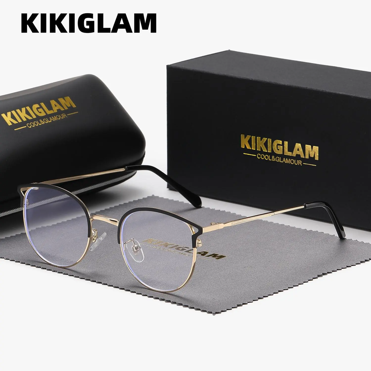 KIKIGLAM Unisex High-End Craftsmanship Fashion lightweight Half-Frame Lens with exquisite elegant Anti-Blue Light and Round plano Glasses