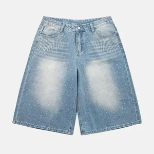 Inflation Washed Rhinestone Baggy Streetwear Jorts Wide Leg Denim Bermuda Stylish Designed 2026 Spring Summer Jeans, Trend, Tops fathersdaygift, Trouser, Bottom, Pants, Piece