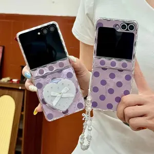 Korean Polka Dot Cute Magnetic Phone Case For Samsung Galaxy Z Flip 7 6 5 Cover with Magsafe Stand Hinge Cases Chain Holder Capa