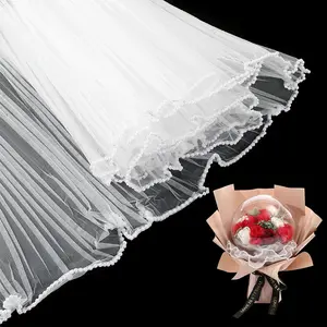 Pearl Flower Bouquet Packaging Net Paper, Wavy Pearl Mesh Wire for DIY Crafts, Ideal for Valentine's Day and Wedding Florist Supplies (28cm X 4m)