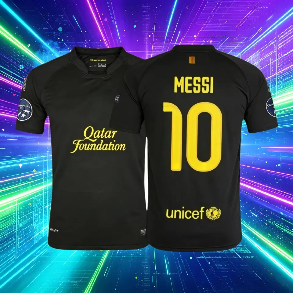 11 12 Away Black 10# Messi Short Sleeve Soccer Jersey Fans Version