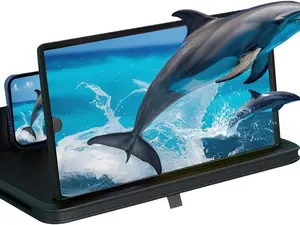 Pull-Out Phone Screen Magnifier Stand with Remote Control, Foldable Hands-Free Amplifier, Blue Light Protection, Horizontal & Vertical Viewing, Portable for Movies, Reading & Gaming (Black)