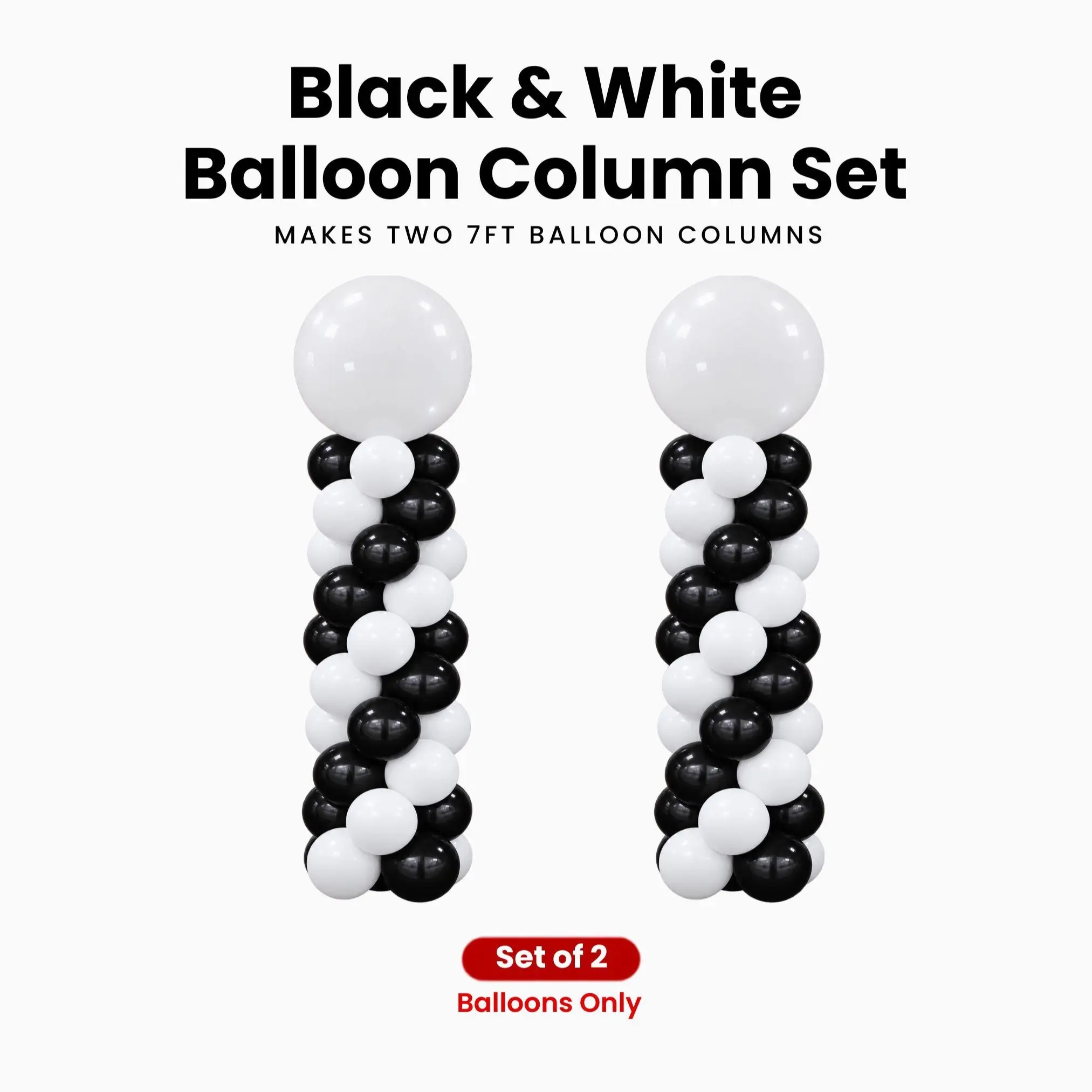 Black & White Balloon Column Set of 2 | Makes 2 x 7 ft Columns | Balloons Only
