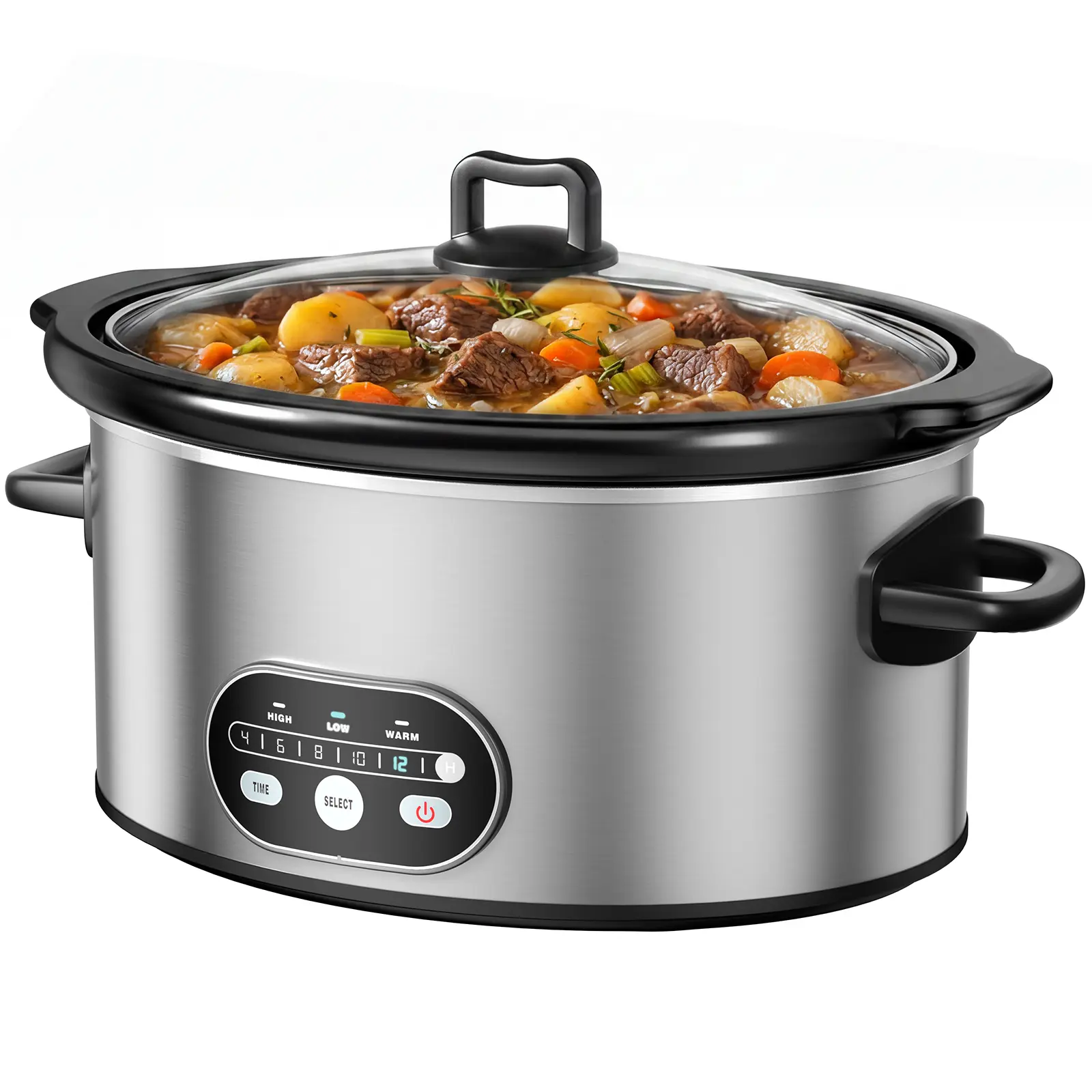 Sweetcrispy Programmable Multi-Cook Slow Cooker with 6/8 Qt Ceramic Nonstick Dishwasher-Safe Stoneware Pot, Tempered Glass Lid, 3 Temperatures & 35in Tangle-Free Cord