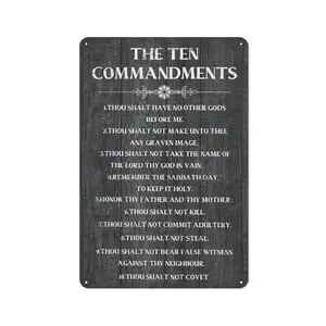 The Ten Commandments Thou Shalt Have No Other Gods Before Me Metal Hanging Sign 8 x 12 Inches Tin Wall Art for Home Office Living Room Decor