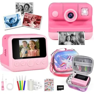 camera Kids 1080P HD Instant Print Girl Camera with Carrying Bag, 4 Print Paper Rolls, Color Pens & 32GB Card, Christmas Birthday Gifts for 3-12 Years Old Girls (Pink)