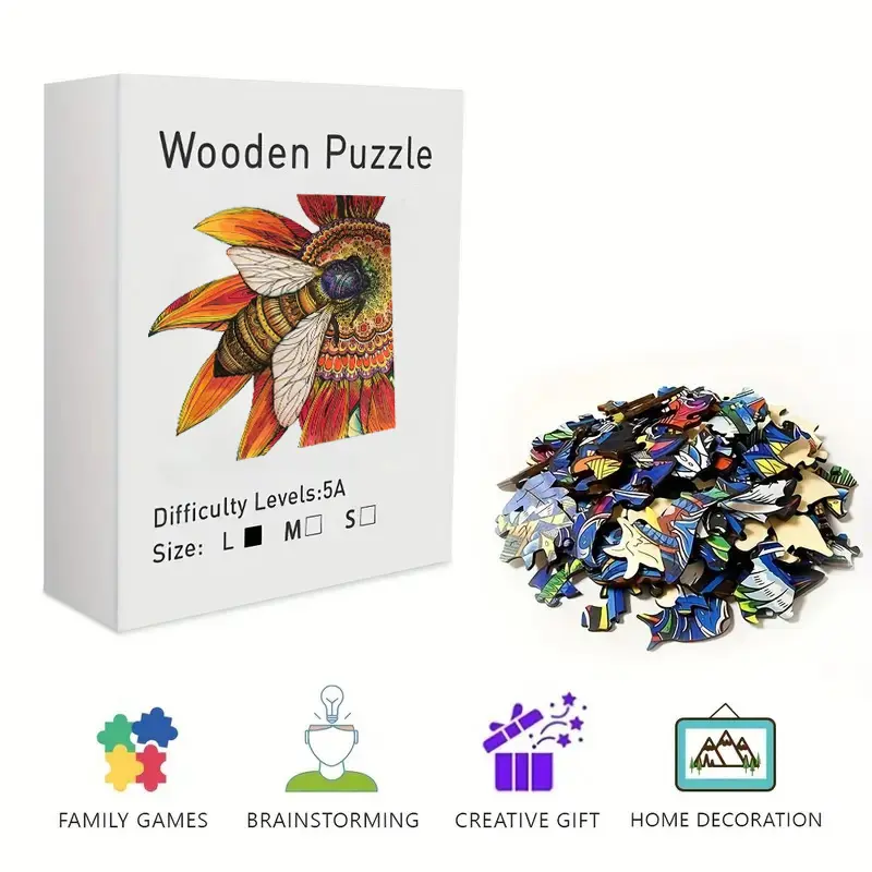 Abstract Colorful Cat Wooden Jigsaw Puzzle for Adults & Kids - Challenging Irregular Pieces, Vibrant Artistic Cat Design, Stress Relief Brain Teaser, Framable Wall Art & Home Decor Gift