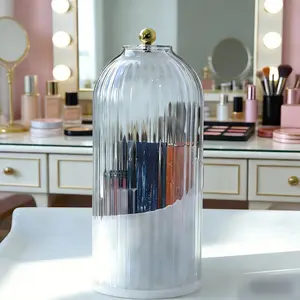 Dustproof Toothbrush Holders with Cover, Rotating Electric Toothbrush and Toothpaste Holder for Bathroom Countertop, 3 Slots Transparent Makeup Brushes Organizer for Vanity Makeup Brushes Holder.Christmas gift