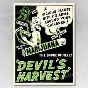 1942 "devil's Harvest" Vintage Marijuana Movie Poster, Room Decor