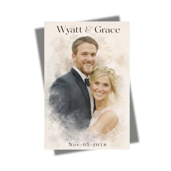 Anniversary Keepsake From Your Photo Poster, Personalized Wedding Celebration Portrait, Vintage Letters Print Bedroom Decoration, Romantic Couple Gift With No Frame Option Modern Abstract Design