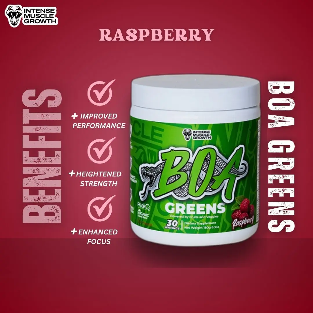 BOA Greens Powder - Organic Superfood Supplement with Fruits and Veggie Blend, Antioxidant, Mushroom Blends - Supports Digestive Health, Gluten Free Non-GMO Vegan (Raspberry - 180g)