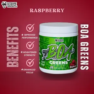 BOA Greens Powder - Organic Superfood Supplement with Fruits and Veggie Blend, Antioxidant, Mushroom Blends - Supports Digestive Health, Gluten Free Non-GMO Vegan (Raspberry - 180g)