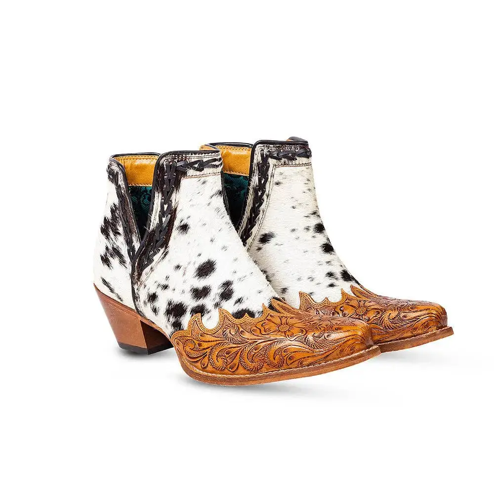 Women’s Genuine Hair-On Cowhide & Hand-Tooled Leather Western Boot