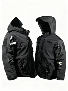 Outdoor men's windbreaker jacket, shark-skin softshell windproof and insulated coat, Windproof outerwear, Outdoor Zipper Jacket, multi-pocket hooded zip-up outdoor jacket, suitable for skiing, rock climbing, cycling and other outdoor activities