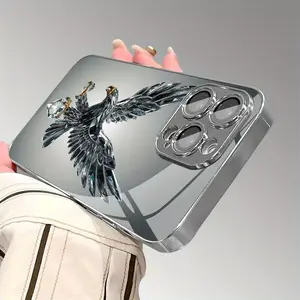 Light Luxury Crystal Eagle Glass Phone Cover with Lens Protection Compatible with iPhone 16/15/14/13/12/11 Models Durable Smartphone Cellphone Casing Protective Screen Protector