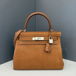 Pre-owned HERMÈS Leather tote bags Hermes Kelly 28 Barenia Faubourg 34 Fauve (ag1213o4)
