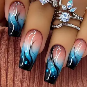 Gradient Pattern Glittering Fake Nails with Nail File & Tape, 4 Boxes Removable False Nails for Women Girls Nail Art, Effortless Press on Nails Manicure Set