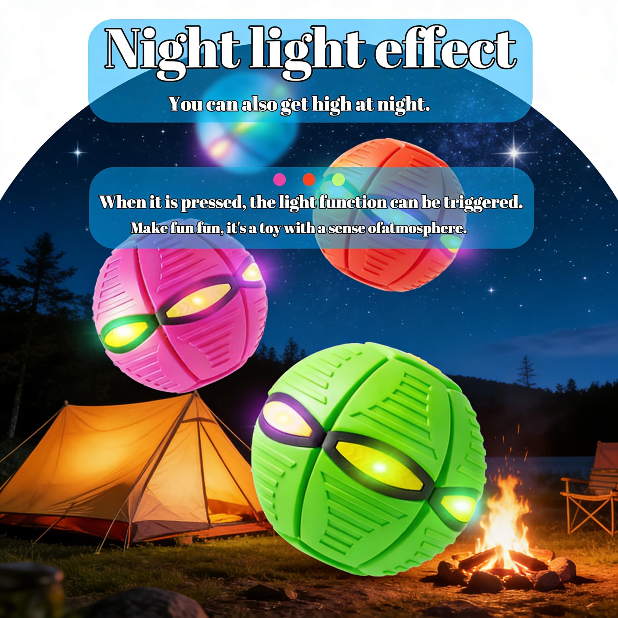 Magic UFO Deformable Flying Saucer Ball, 2-in-1 LED Light Up Throw Catch Ball, Portable Outdoor Garden Beach Toy, Interactive Pet Dog Toy, Fun Sports Game for Kids, Family, Backyard, Camping, Birthday Gift
