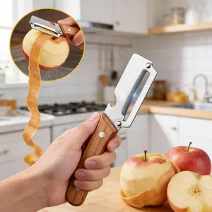 1pc Multifunctional Stainless Steel Peeler with Wooden Handle | Essential Kitchen Tool for Quick Peeling, Right-Handed. Ideal for Potatoes, Pumpkins, Apples, Celery, Sugarcane, Winter Melon, Pineapple, Etc