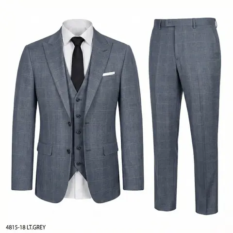 GIANCO FERRO Men's Plaid 3-Piece Suit - Menswear Single-Breasted Button Blazer, Vest + Jacket + Pants Set, Double Vent Dry Clean Wedding Groom Business Formal Wear