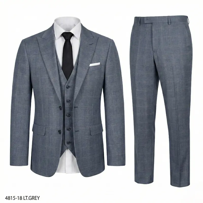 GIANCO FERRO Men's Plaid 3-Piece Suit - Menswear Single-Breasted Button Blazer, Vest + Jacket + Pants Set, Double Vent Dry Clean Wedding Groom Business Formal Wear