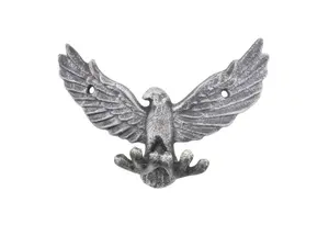 Handcrafted Model Ships K-9925-silver 6 x 2 x 3.5 in. Rustic Silver Cast Iron Flying Eagle Decorative Metal Talons Wall Hooks